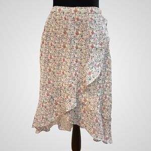 Madewell Floral Ruffle Hem Faux Wrap Midi Skirt Size 10‎ Cottagecore NWT G5522